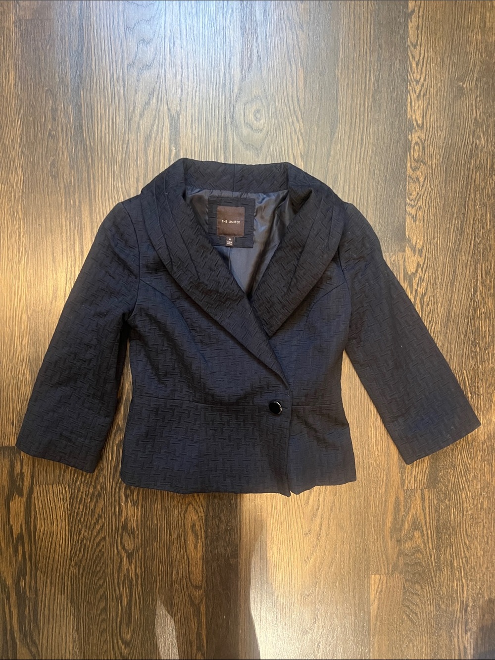 Vintage Y2K The Limited Black Textured Cropped Blazer Shawl Collar 2000s | XS